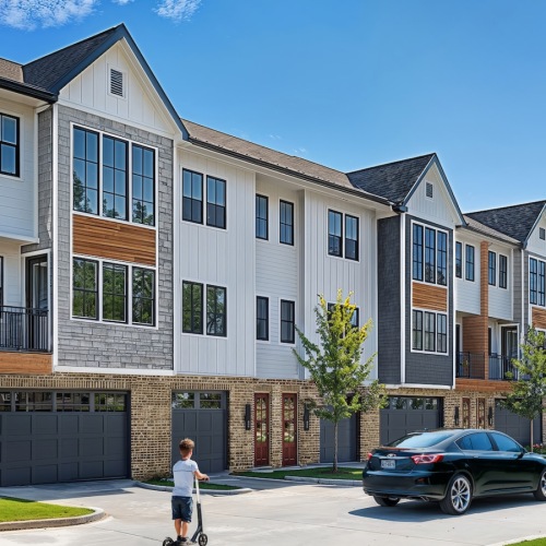 people in front of a large building with a lawn